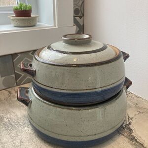 Handcrafted Blue Ceramic Soup Stew Bowls with Lids Servingware